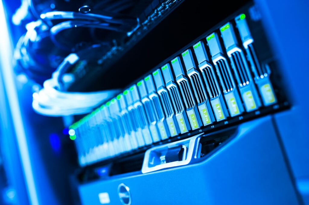 Rows of servers in a data center
